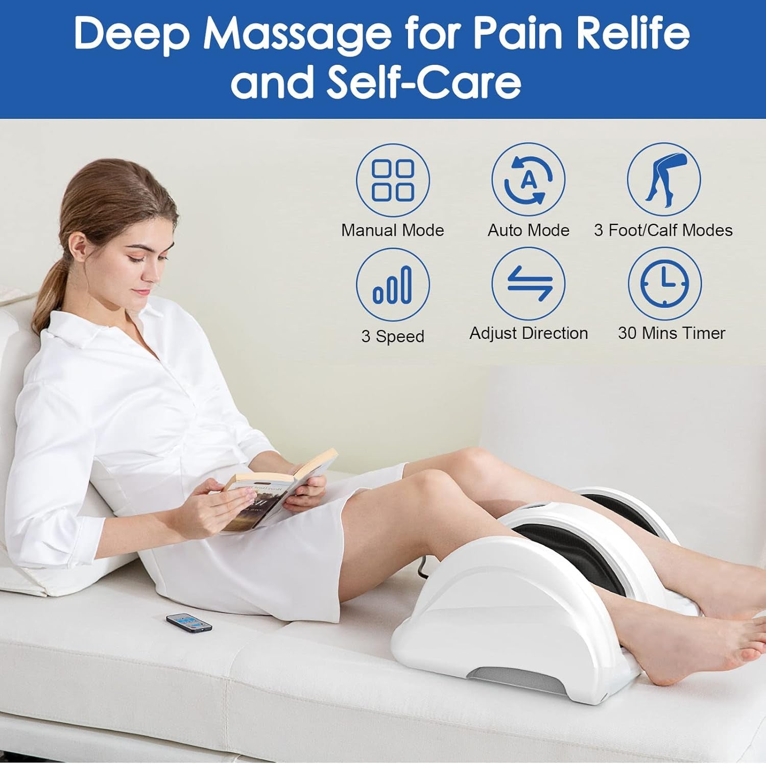Electric Foot Massager - Deep Tissue Kneading Massage Machine for Increacing Blood Circulation, Lasting Pain Relief, Plantar Fasciitis, Neuropathy - Heated Portable and Remote Control