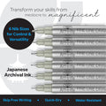 Micro Pen Set - 6 Assorted Sizes - Black Ink Fineliner Pens | Waterproof, No Bleed & Quick-Dry Fine Point Pen with Japanese Archival Pigment Ink for Drawing, Sketching, Manga, Illustration